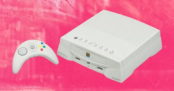 A white video game console and controller.